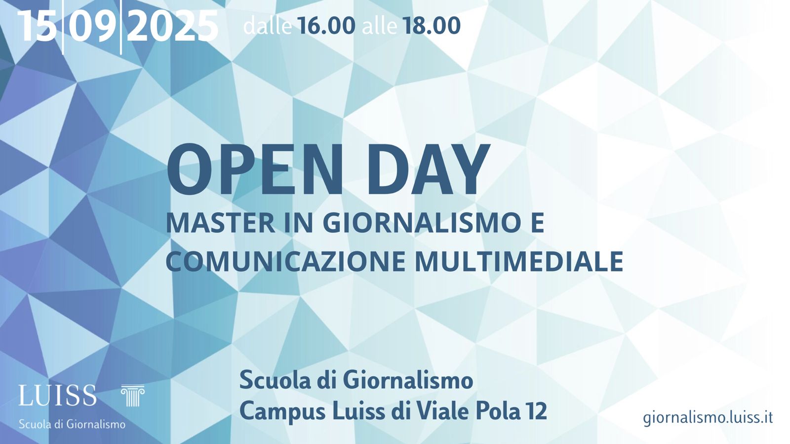 Open Day Scuola di Giornalismo Luiss – 15 settembre 2025