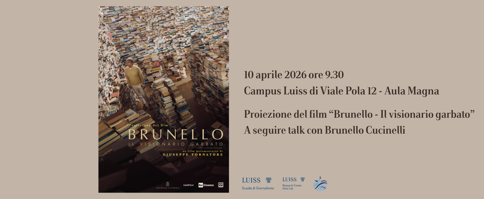 “Brunello – Il visionario garbato”: proiezione del film e talk con Brunello Cucinelli